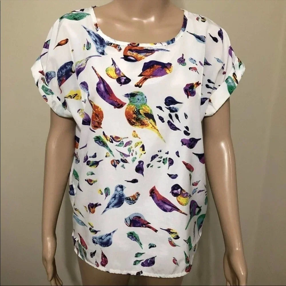 Asymmetrical Bird Print Top Size Small - Picture 5 of 6